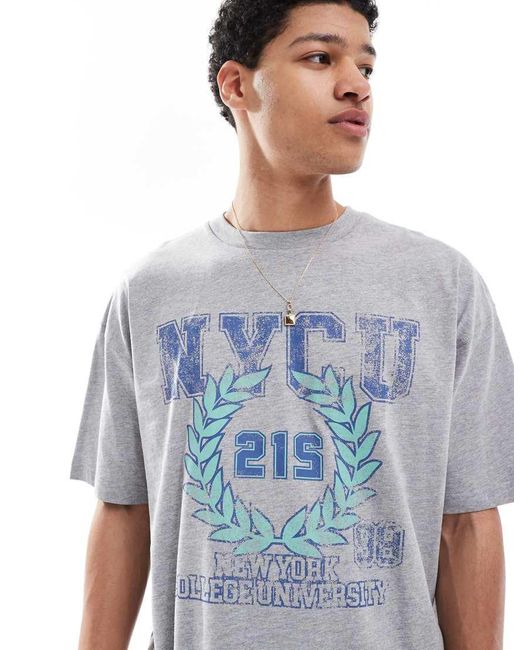ASOS Blue Oversized T-Shirt With Varsity Graphic for men