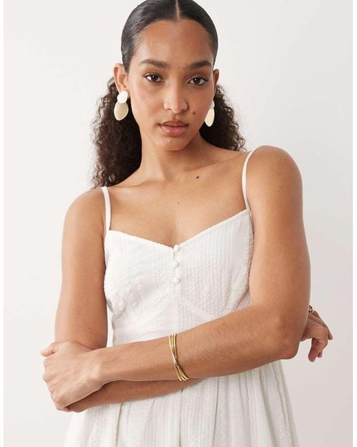 New Look Natural Seersucker Textured V Waist Midi Dress
