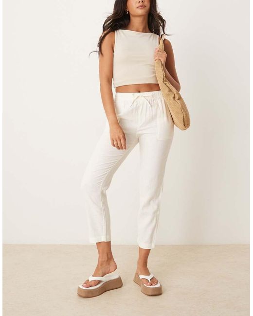 Threadbare Natural Linen Blend Drawstring Waist Tapered Trousers