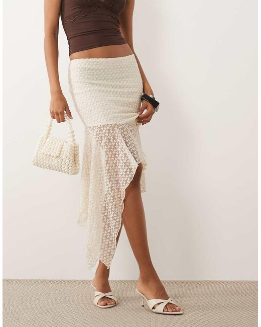 ASOS Natural Embroidered Cutabout Hanky Hem Midi Skirt