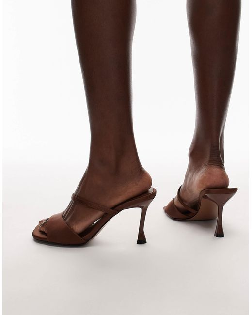 TOPSHOP Natural Fiona High Heeled Mules With Straps