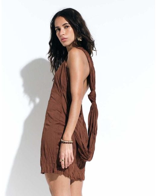 ASOS Brown Racer Open Back Knot Detail Midi Dress
