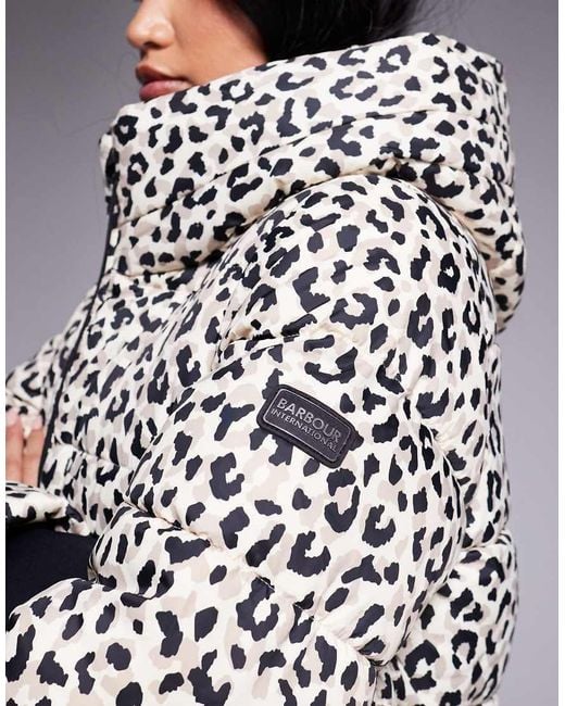 Barbour Gray Olivio Oversized Leopard Print Puffer Jacket