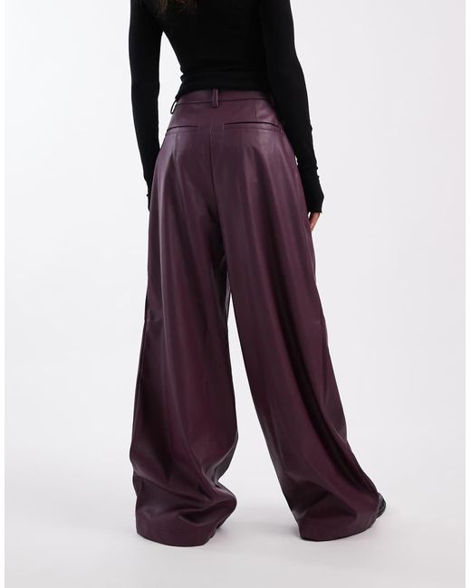 Miss Selfridge Purple Faux Leather Wide Leg Pants
