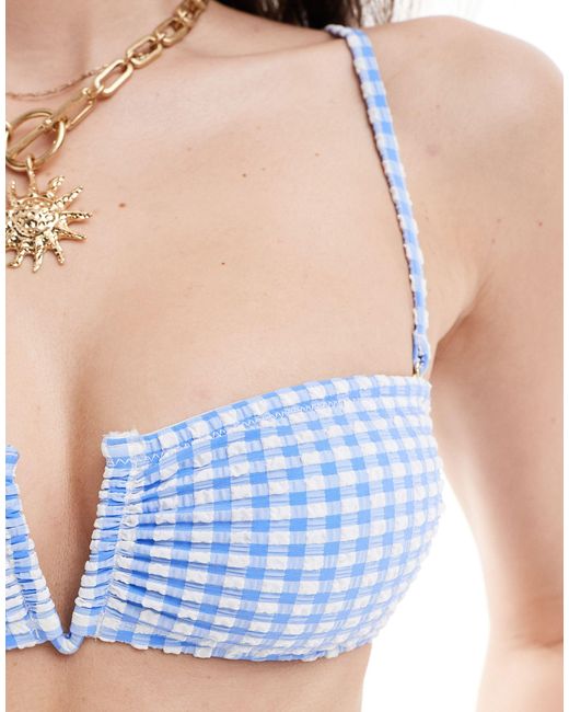 & Other Stories Blue V-shape Gingham Bikini Top
