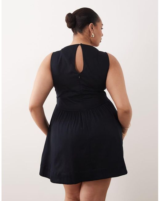 ASOS Black Asos Design Curve Waisted V Neck Mini Sundress With Seaming Details