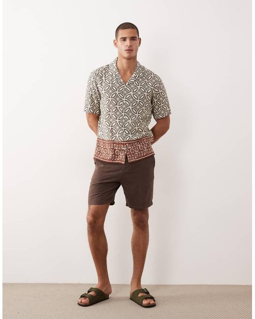 Mango Natural Mnago Linen Blend Retro Geometric Print Shirt for men