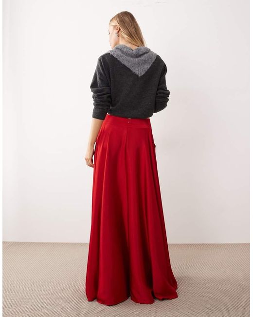 Free People Red Chilco Maxi Skirt With Side Split