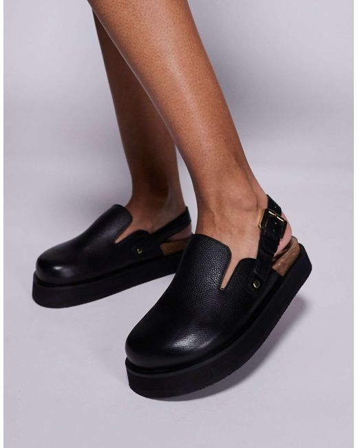 Walk London Black – barca – clog-mules aus genarbtem leder