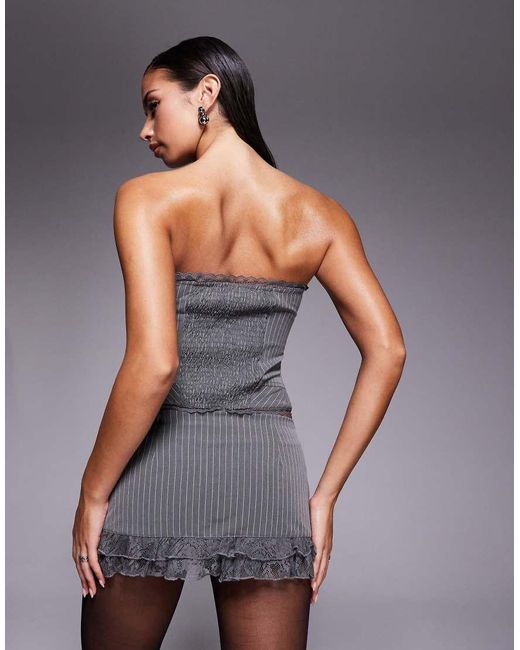 Edikted Gray Mona Lacey Co-ord Pinstripe Strapless Corset Top