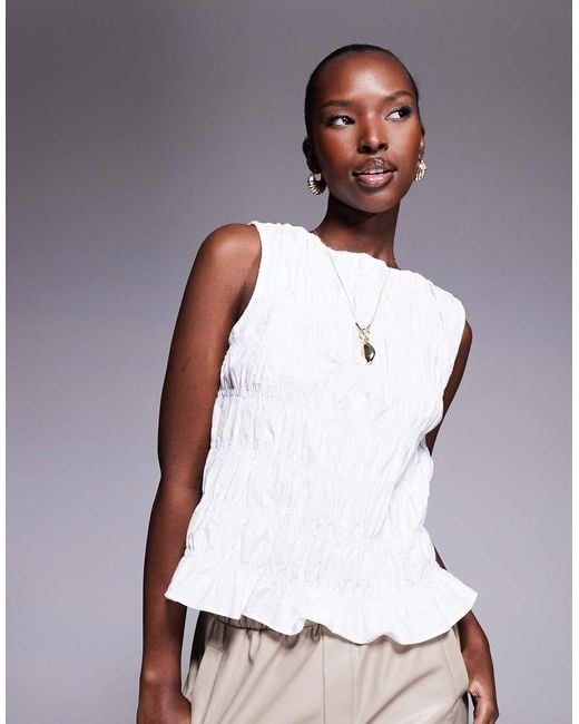 River Island White Shirred Tank Top