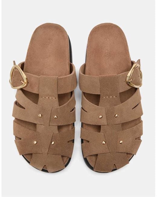 Stradivarius Brown Leather Slingback Cage Sandals