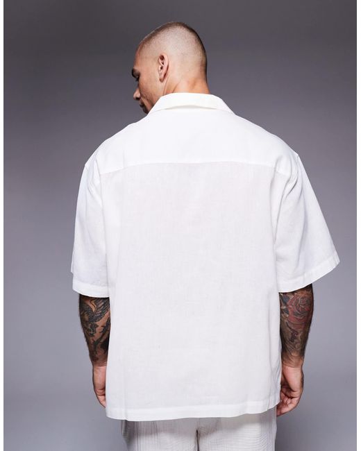 ASOS Gray Oversized Revere Shirt With Border Print for men