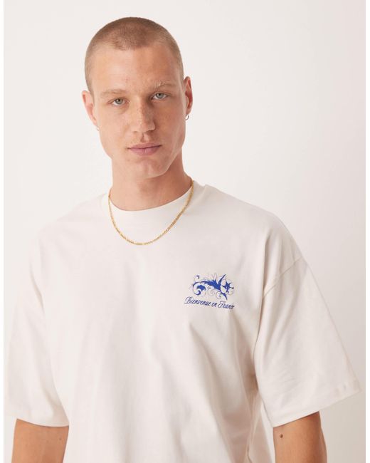SELECTED Natural Oversized Heavy Weight T-shirt With Floral Back Print for men