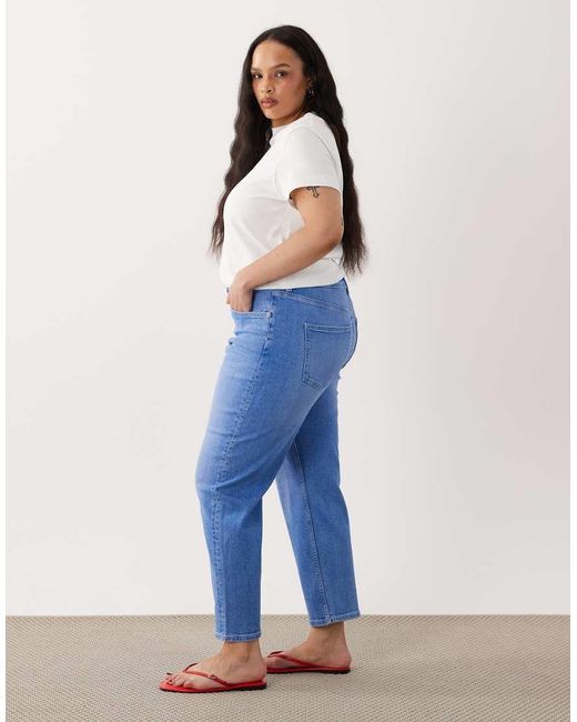 ASOS Blue Asos Design Curve Ankle Grazer Comfort Stretch Straight Leg Jeans