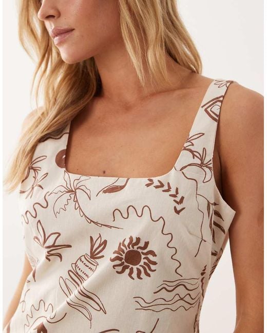 Nobody's Child Petite White Connie Linen Blend Square Neck Shift Mini Dress