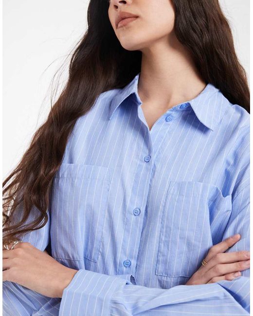 Pieces Blue Oversized Shirt
