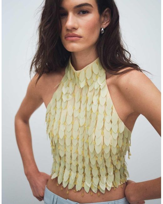 ASOS Yellow Leaf Embellished Halter Top