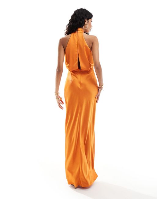 Style Cheat Orange Halterneck Satin Maxi Dress