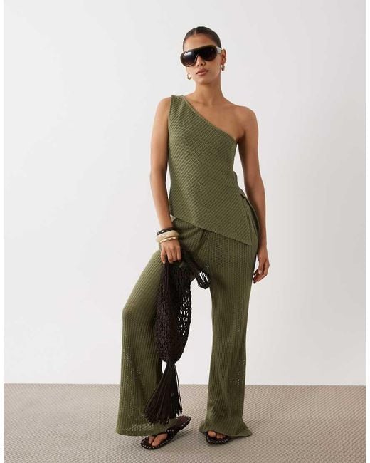 ASOS Green One Shoulder Crochet Co-ord Top