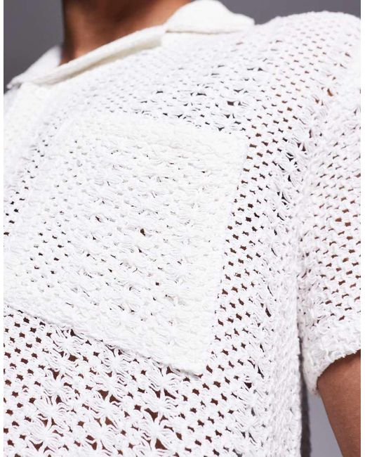South Beach Gehaakt Strand Overhemd Met Korte Mouwen En Print in het White voor heren