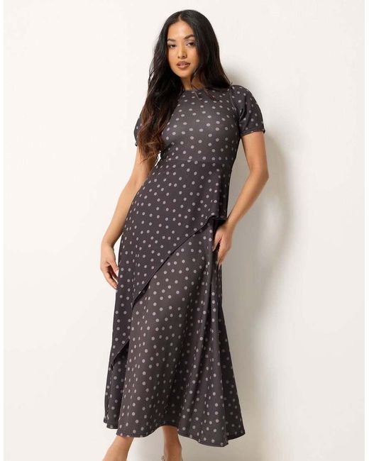 PixieGirl Brown Petite Spot Maxi Dress