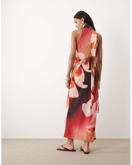 ASOS Red Techy Scoop Neck Maxi Dress With Scarf