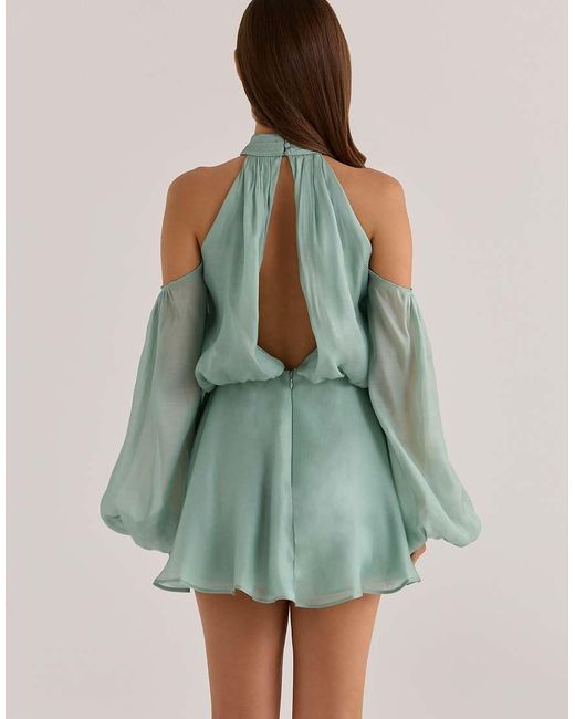 House Of Cb Green Chantelle Jade Silk Organza Open Back Mini Dress