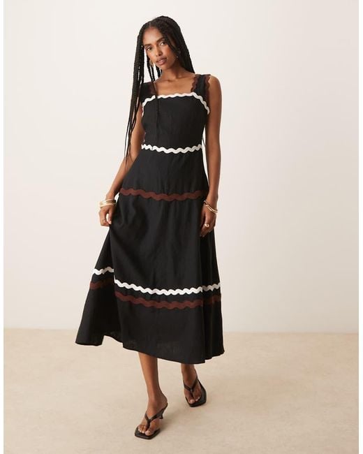 Vestido Midi Con Abertura En La Espalda Y Ribetes En Zigzag Acacia De Nobody's Child de color Black