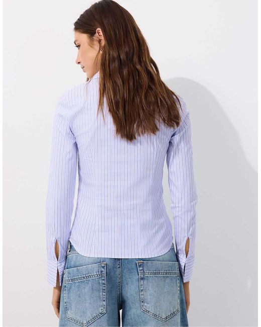 Stradivarius Blue Basic Striped Fitted Shirt