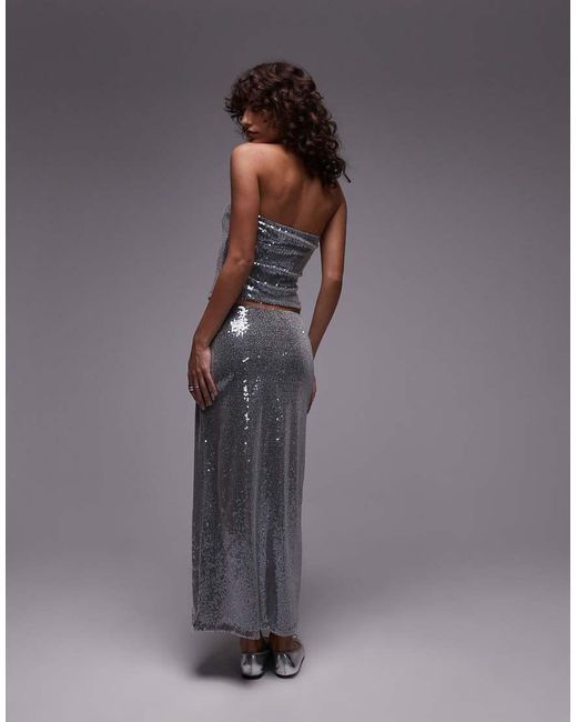 Gonna Al Polpaccio Color Canna Di Fucile Con Paillettes di TOPSHOP in Gray