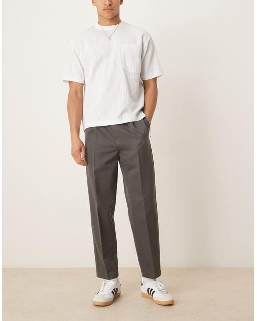 ASOS Natural Smart Relaxed Tapered Trousers With Front Pleat for men