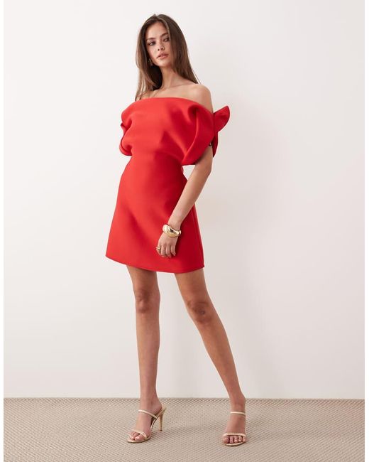 ASOS Red Structu Bardot Mini Dress