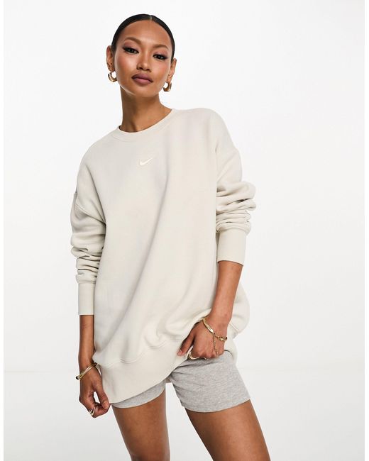 Nike White Mini Swoosh Oversized Fleece Sweatshirt