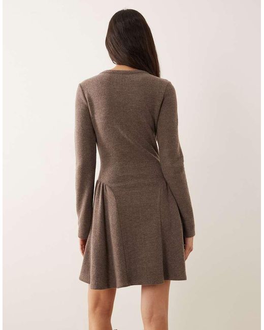 ASOS Brown Supersoft Long Sleeve Godet Mini Dress
