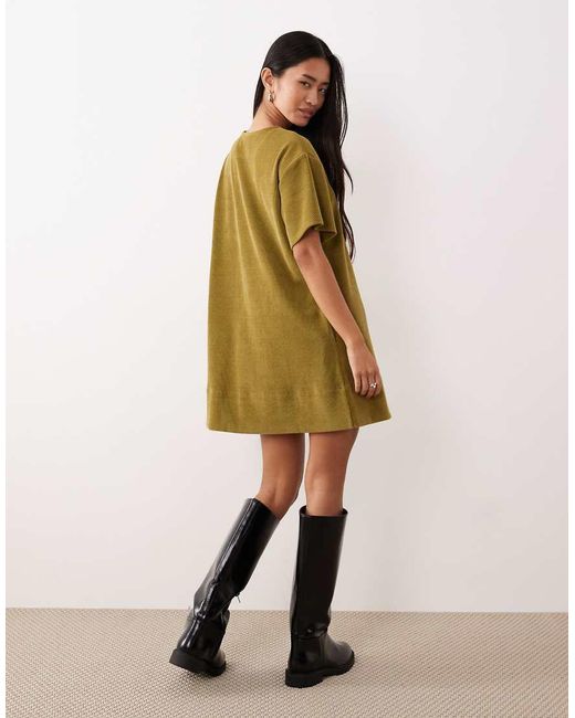 ASOS Green Cord Short Sleeve Shift Mini Dress With Pockets