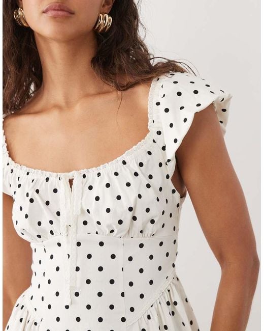 New Look Natural Polka Dot Milkmaid Midi Dress