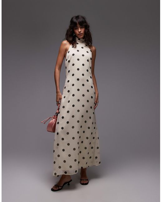 ASOS Gray Chiffon High Neck Halter Maxi Dress