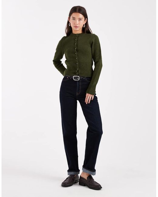 ASOS Green Fluffy Neat Fit Knitted Cardigan