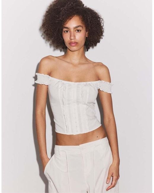 Stradivarius White Ruffled Corset Top
