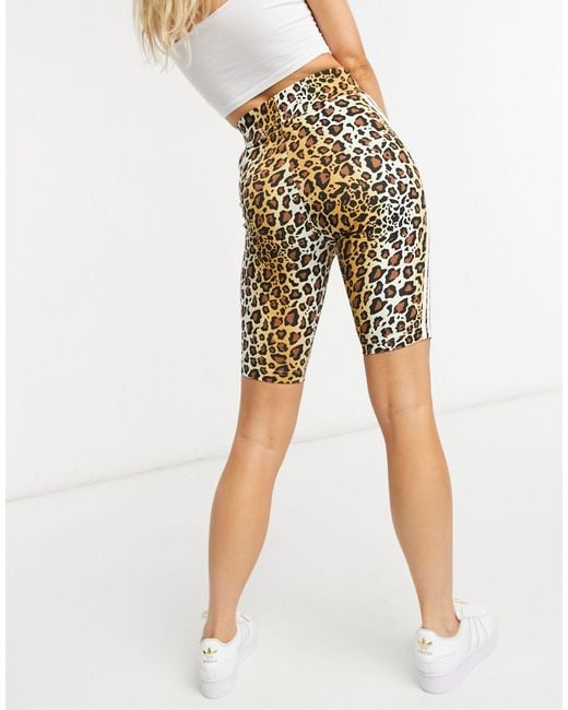 adidas Originals Cotton 'leopard Luxe' legging Shorts in Brown - Lyst