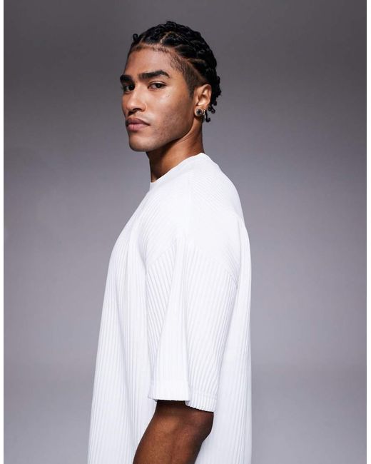 River Island White Oversized Plisse T-shirt for men