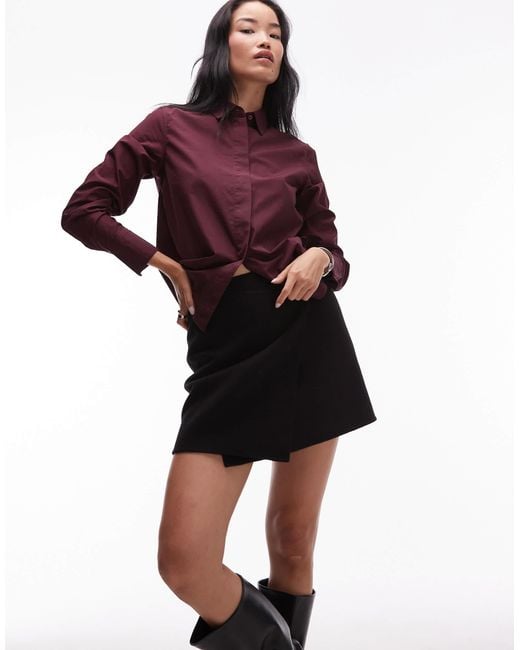 ARKET Red Hairy Wool Look Mini Skirt With Front Button Wrap Detail