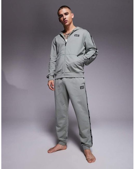 EA7 Gray Armani Cuffed joggers Co-ord With Logo Tape Detail for men