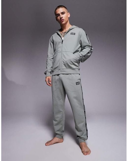 EA7 Gray Armani Cuffed joggers Co-ord With Logo Tape Detail for men
