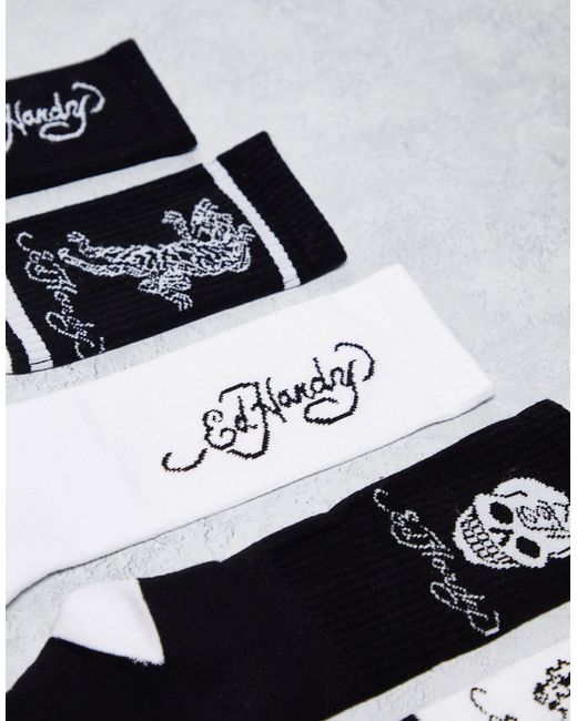 Rocama - confezione da 5 calzini sportivi color bianco e nero di Ed Hardy in White da Uomo