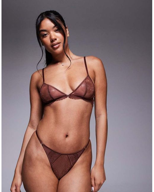 ASOS Black Amber Lace & Sheer Mesh Tanga Thong
