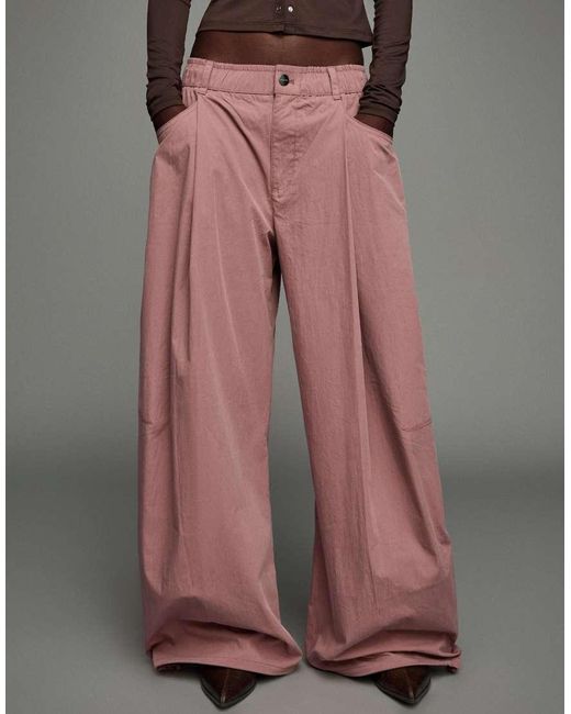 Bershka Pink Technical Balloon Parachute Trousers