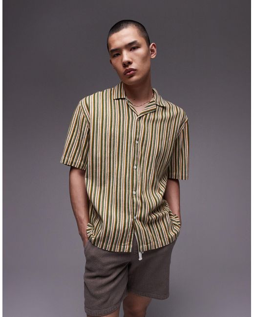 Chemise décontractée rayée à manches courtes - vert et jaune Topman pour homme en coloris Gray