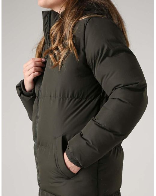 French Connection Green Longline Quilted Puffer Jacket With Hood